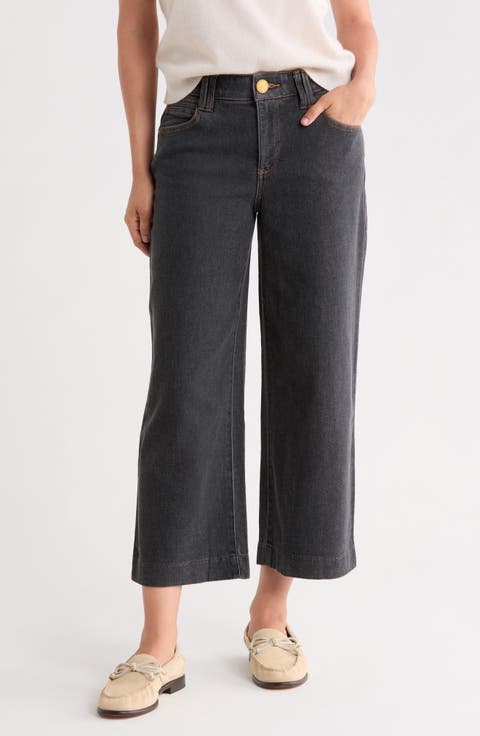 Contrast Stitched Wide Leg Crop Jeans