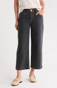 Democracy Contrast Stitched Wide Leg Crop Jeans