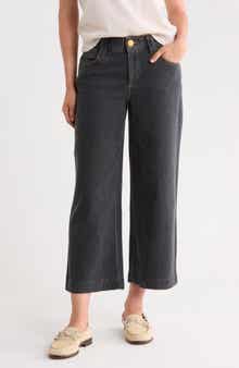 Contrast Stitched Wide Leg Crop Jeans