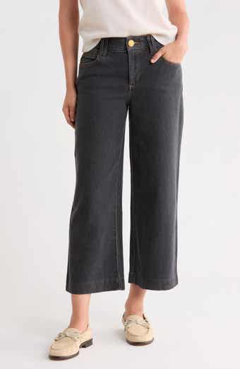 Contrast Stitched Wide Leg Crop Jeans