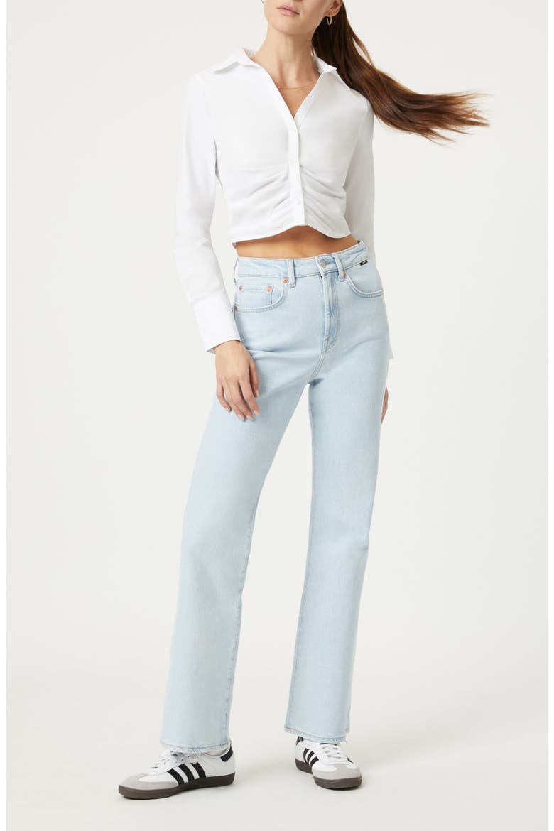 Ruched Crop Cotton Button-Up Shirt, Alternate, color, WHITE