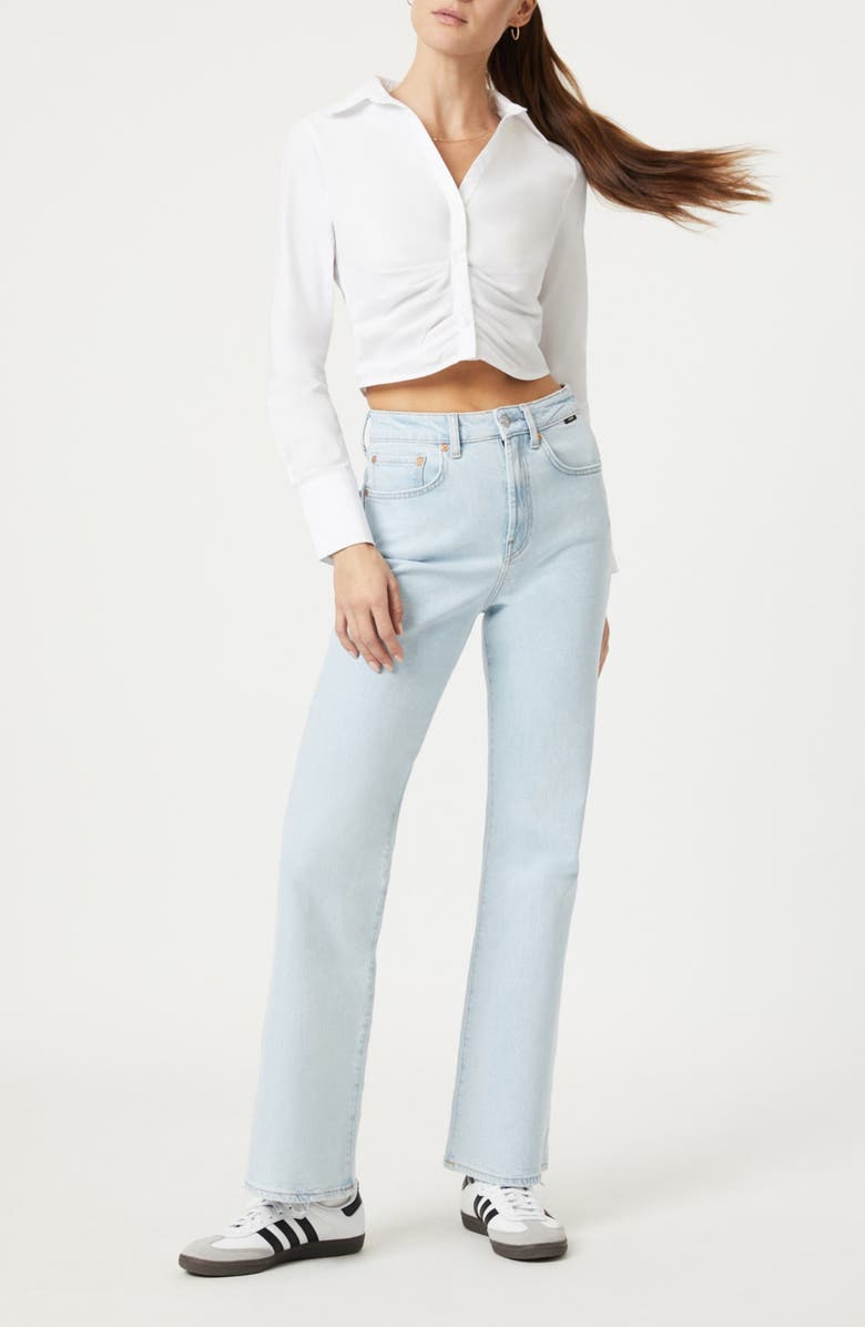 Mavi Jeans Ruched Crop Cotton Button-Up Shirt, Alternate, color, White