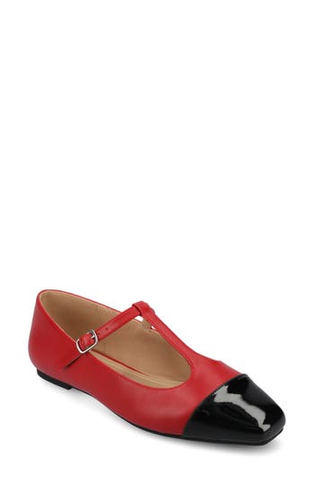 Journee Collection Thea T-strap Flat In Red