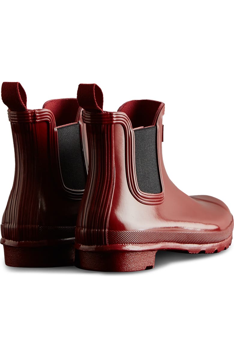 Hunter Original Gloss Waterproof Chelsea Boot, Alternate, color, Fall Red/ Black