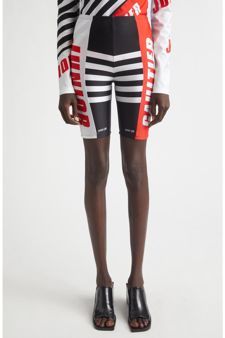 Junior Print Jersey Bike Shorts, Main, color, BLACK/ RED/ WHITE