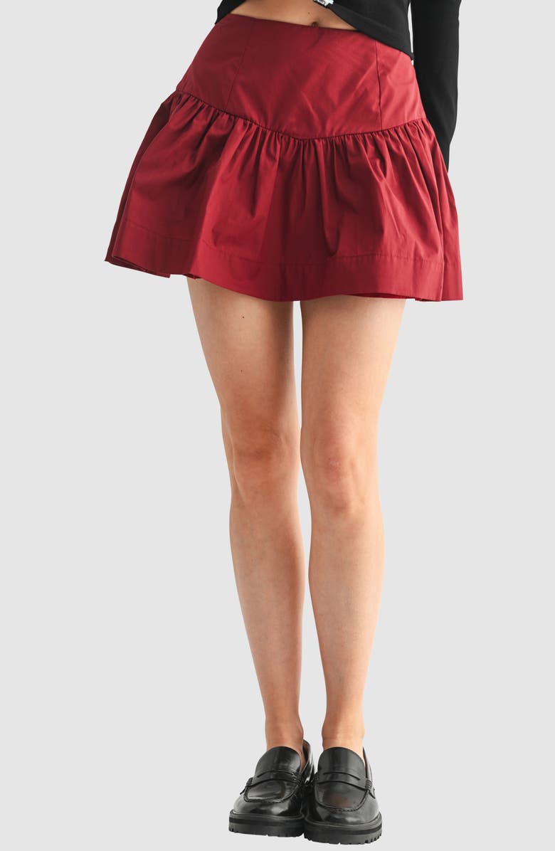 All in Favor Flounce Cotton Miniskirt, Main, color, Burgundy