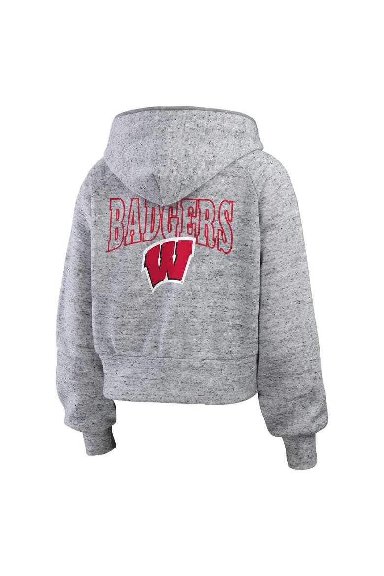 Women's WEAR by Erin Andrews Heather Gray Wisconsin Badgers Wear Speckle Double-Hit Raglan Full-Zip Hoodie, Alternate, color, Heather Gray