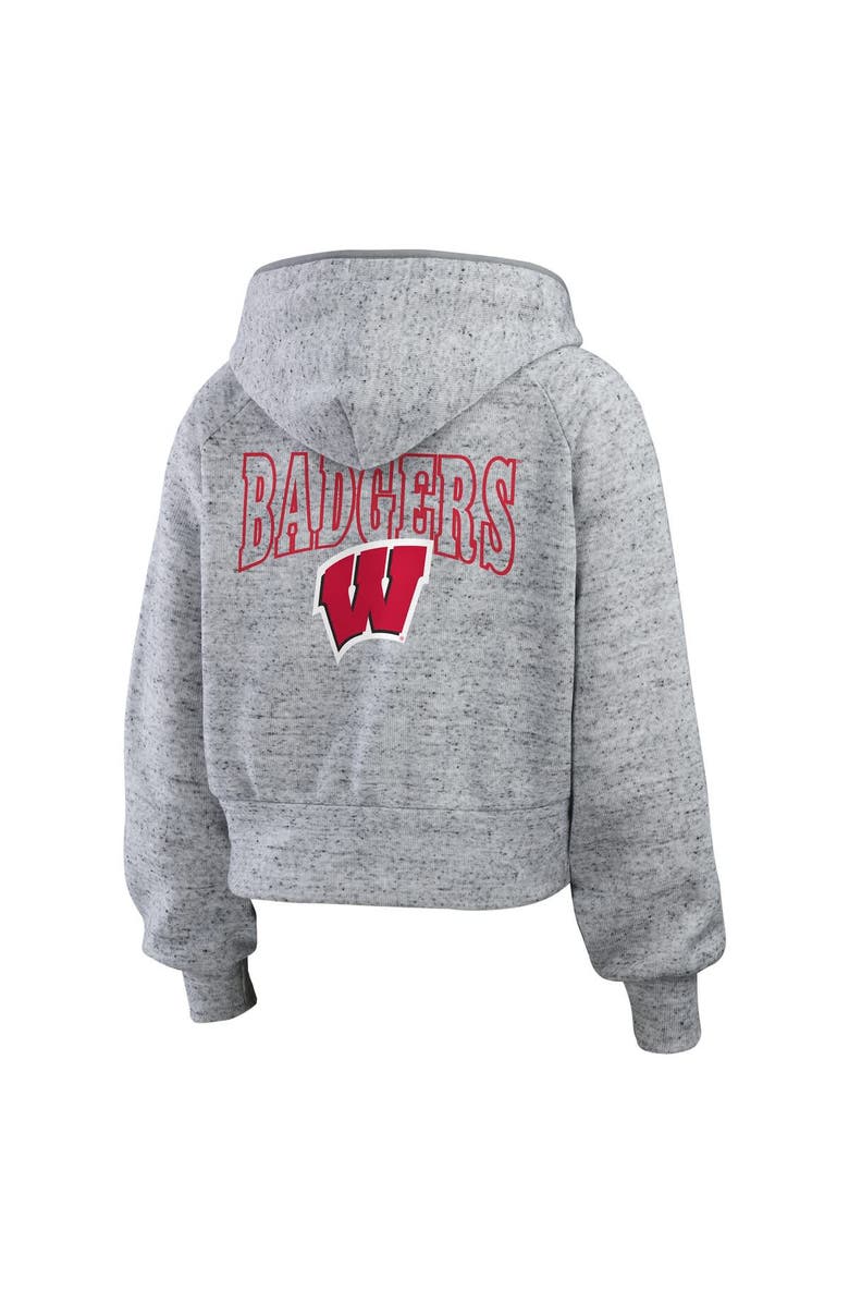 WEAR by Erin Andrews Women's WEAR by Erin Andrews Heather Gray Wisconsin Badgers Wear Speckle Double-Hit Raglan Full-Zip Hoodie, Alternate, color, Heather Gray