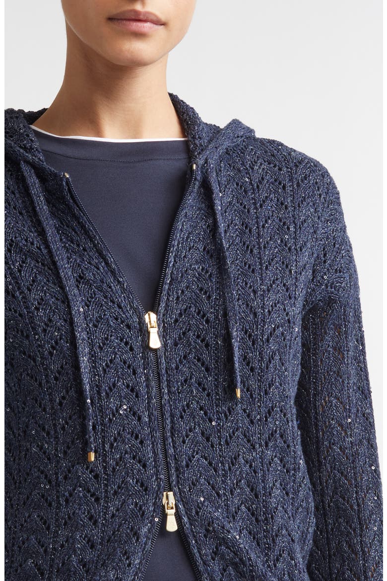 Zip Front Cotton & Linen Blend Pointelle Cardigan, Alternate, color, 11N NEW BLUE