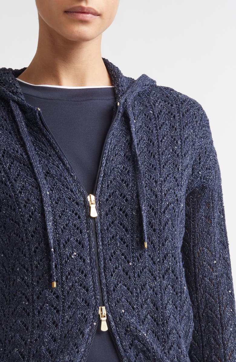 Eleventy Zip Front Cotton & Linen Blend Pointelle Cardigan, Alternate, color, 11N New Blue