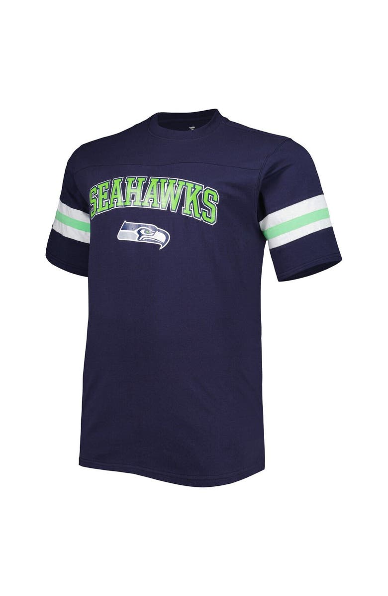 PROFILE Men's College Navy Seattle Seahawks Big & Tall Arm Stripe T-Shirt, Alternate, color,