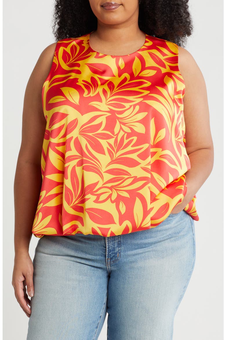 Print Bubble Hem Satin Top, Main, color, ORANGE/ YELLOW