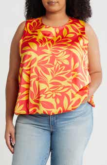 Renee C Print Bubble Hem Satin Top