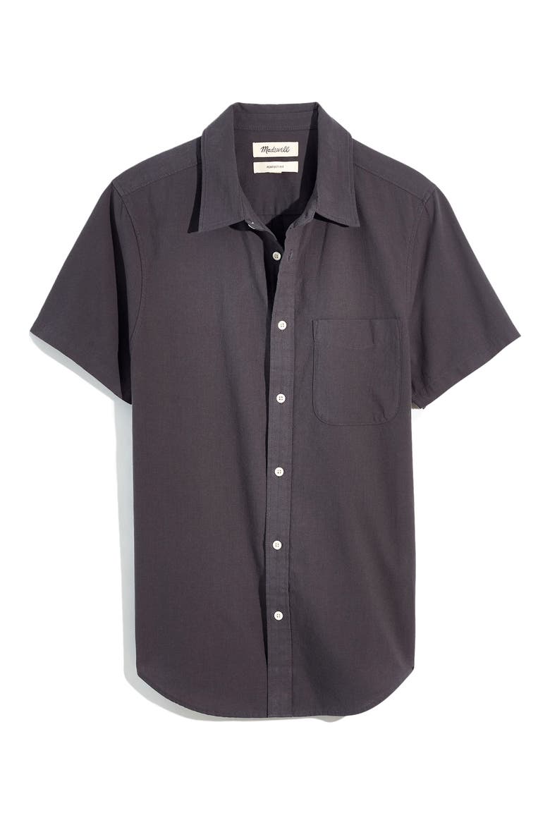 Perfect Crinkle Cotton Short Sleeve Button-Up Shirt, Main, color, THUNDER CLOUD