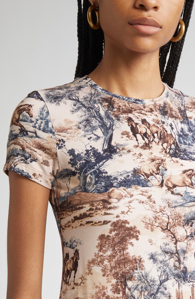 L'AGENCE Ressi Western Print Short Sleeve Top, Alternate, color, Tan Multi Western Toile