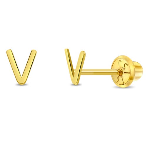 In Season Jewelry 14k Itsy Bitsy Initial Letter Earrings In Letter V