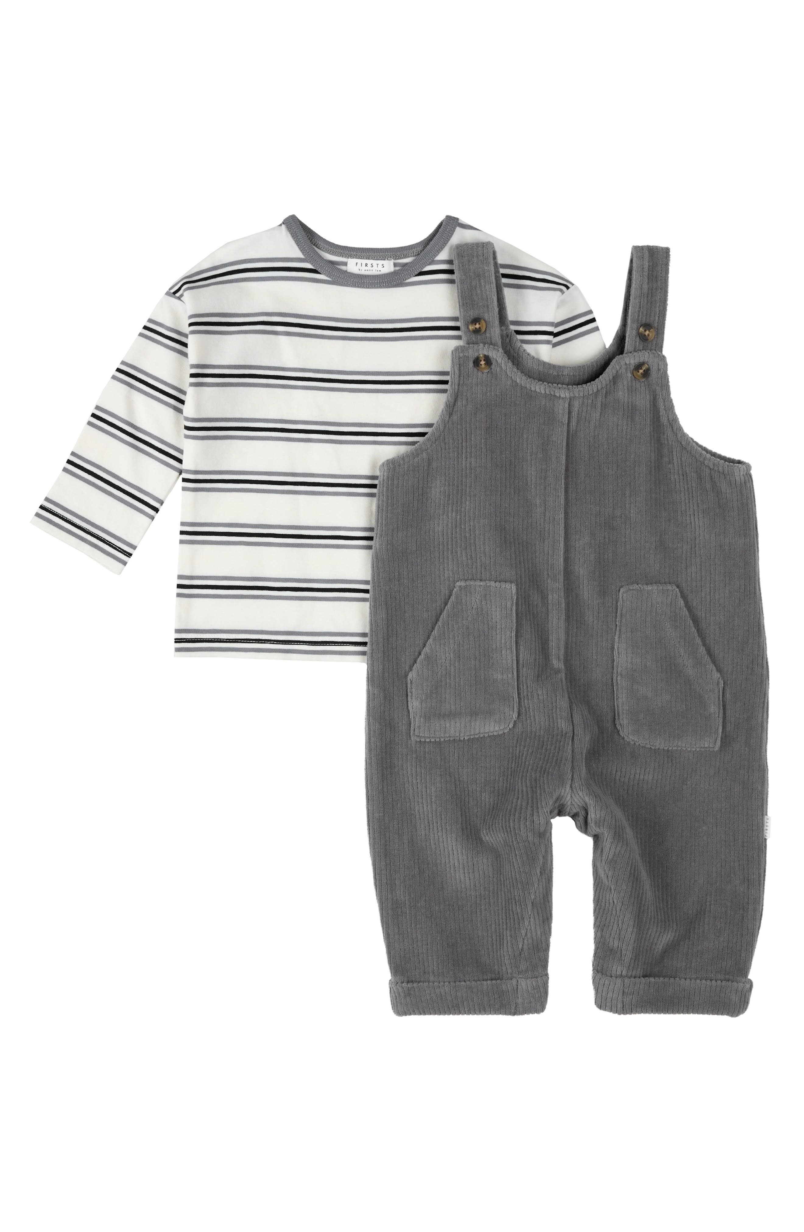FIRSTS by Petit Lem Long Sleeve Top & Corduroy Overalls Set