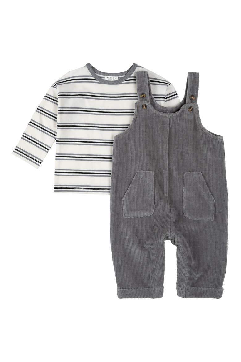 Long Sleeve Top & Corduroy Overalls Set, Main, color, MEDIUM GREY