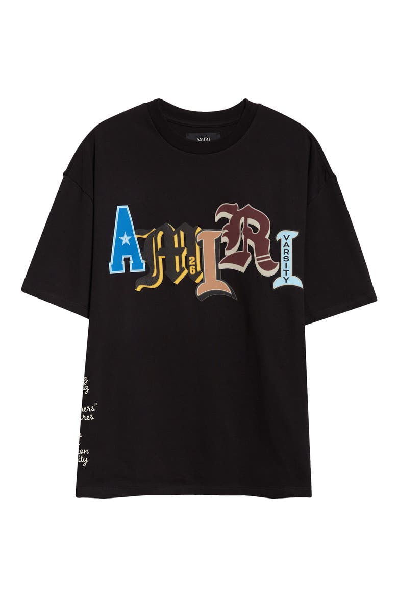 Varsity Patch Oversize Cotton T-Shirt, Alternate, color, BLACK