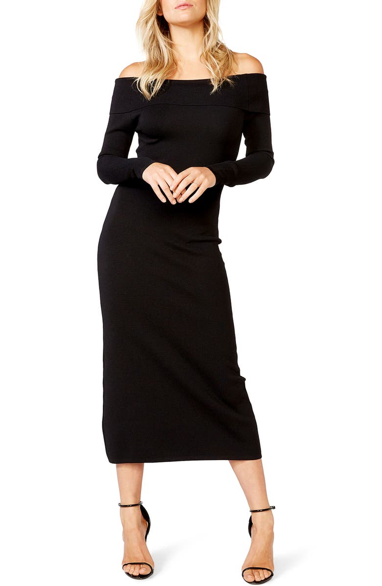 Bardot Off the Shoulder Long Sleeve Midi Dress, Main, color, 