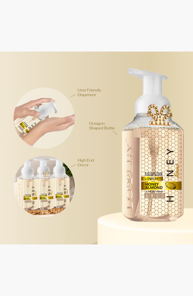 Lovery Foaming Hand Soap Pack of 3 with Free Swarovski Bracelet, Alternate, color, Honey Almond