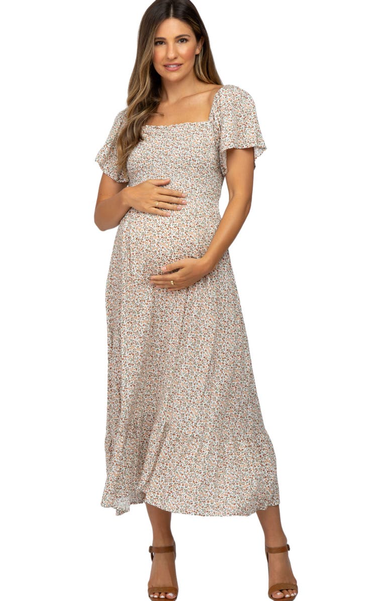 PinkBlush Floral Smocked Maxi Dress, Main, color, Ivory