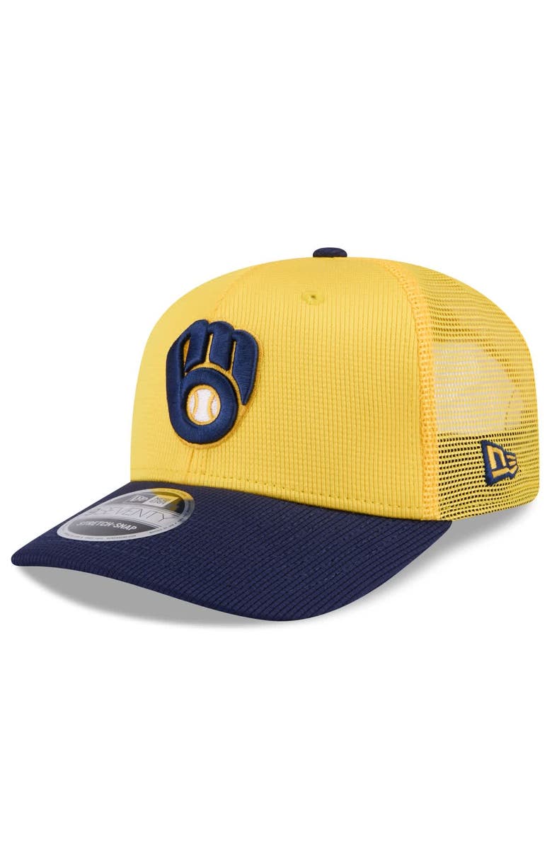 New Era Men's New Era  Gold/Navy Milwaukee Brewers 2025 Spring Training 9SEVENTY Stretch-Snap Trucker Hat, Main, color, 