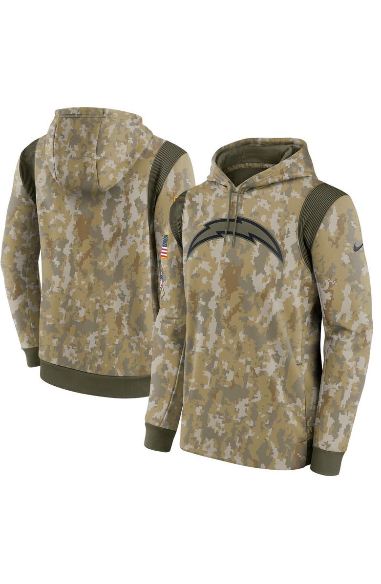 Nike Men's Nike Camo Los Angeles Chargers 2021 Salute To Service Therma Performance Pullover Hoodie, Main, color, 