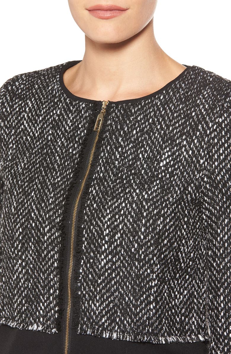 Ivanka Trump Fringe Detail Tweed Panel Jacket, Alternate, color, 
