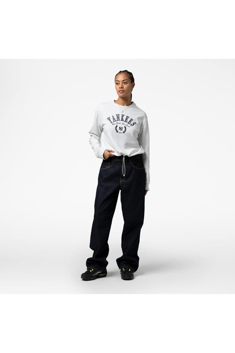 Women's Mitchell & Ness Heather Gray New York Yankees Cropped Toggle Pullover Sweatshirt, Alternate, color, Heather Gray