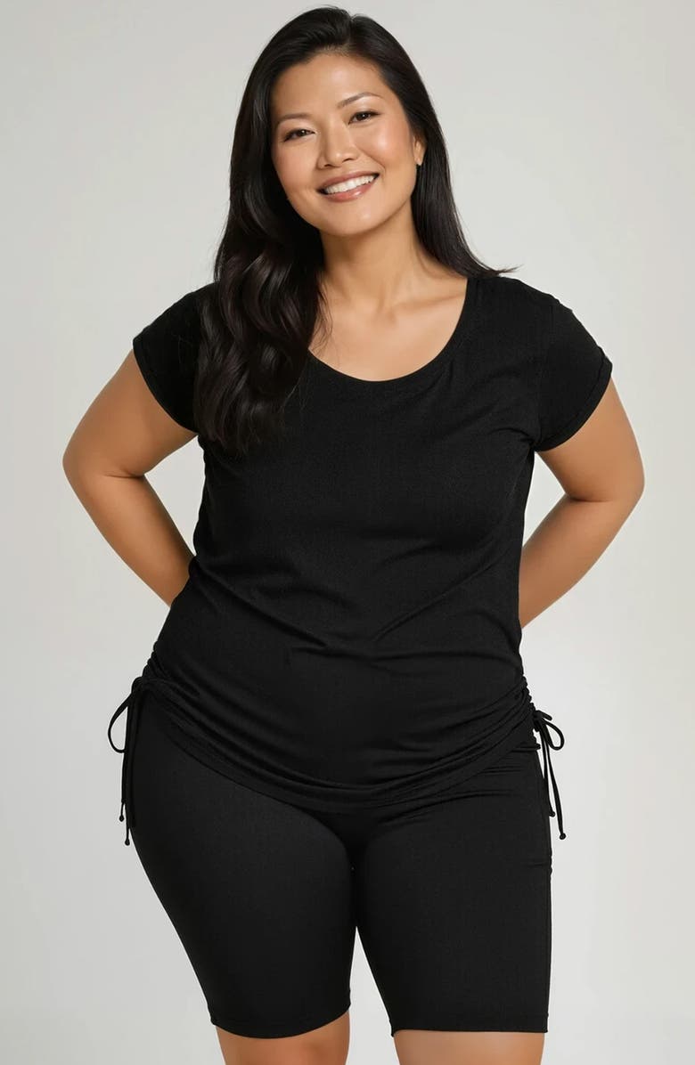Calypsa Plus Size Daphne Loose Fit Swim Top, Main, color, Black