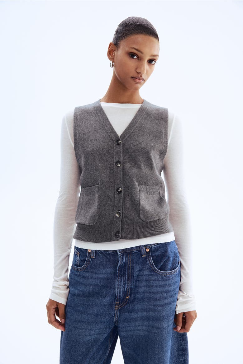 Fine-knit Waistcoat, Alternate, color, Dark gray melange