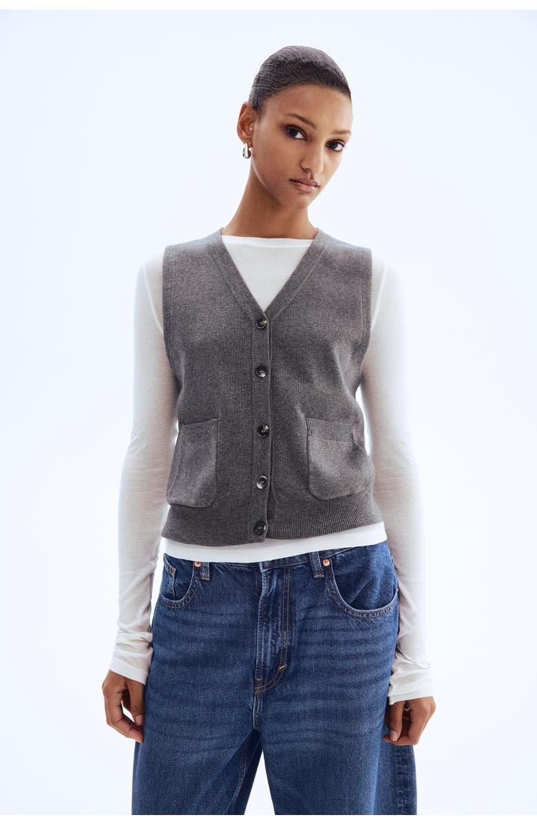 H&M Fine-knit Waistcoat, Alternate, color, Dark Gray Melange