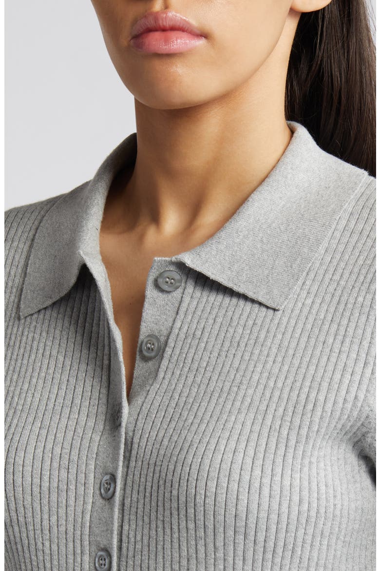 Short Sleeve Rib Polo Sweater, Alternate, color, GREY HEATHER