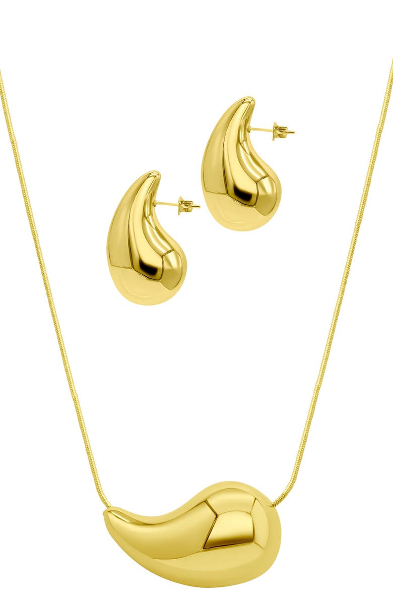 Adornia Sculptural Teardrop Pendant Necklace & Stud Earrings Set, Main, color, Gold