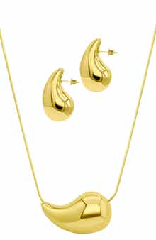 Adornia Sculptural Teardrop Pendant Necklace & Stud Earrings Set