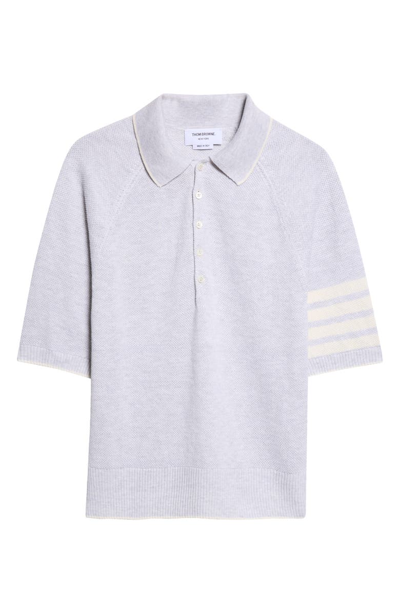 Thom Browne Linen & Cotton 4-Bar Relaxed Fit Polo, Main, color, Pale Grey