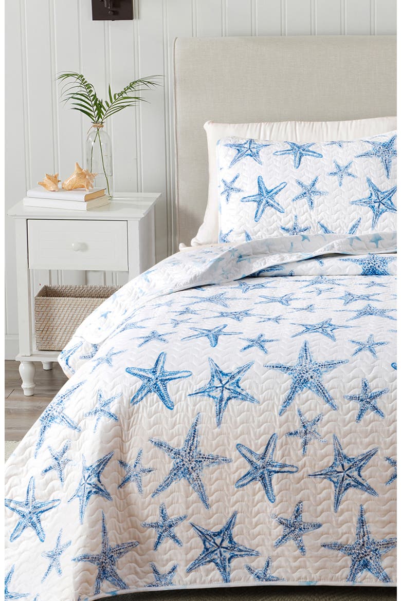 Blue Starfish Quilt Set, Alternate, color, BLUE