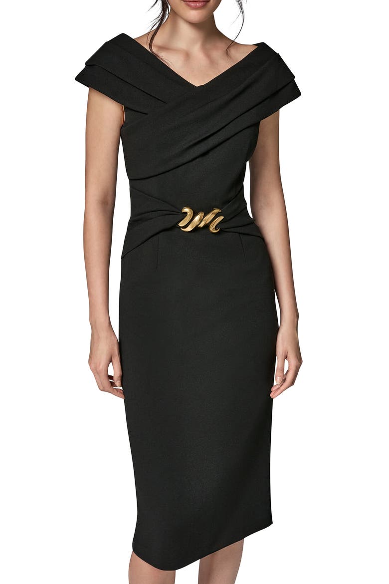 Hardware Waist Sheath Dress, Alternate, color, BLACK