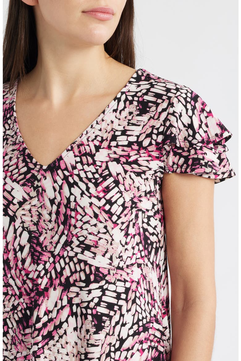 Floral Print Flutter Sleeve Dress, Alternate, color, PINK BERRY MULTI