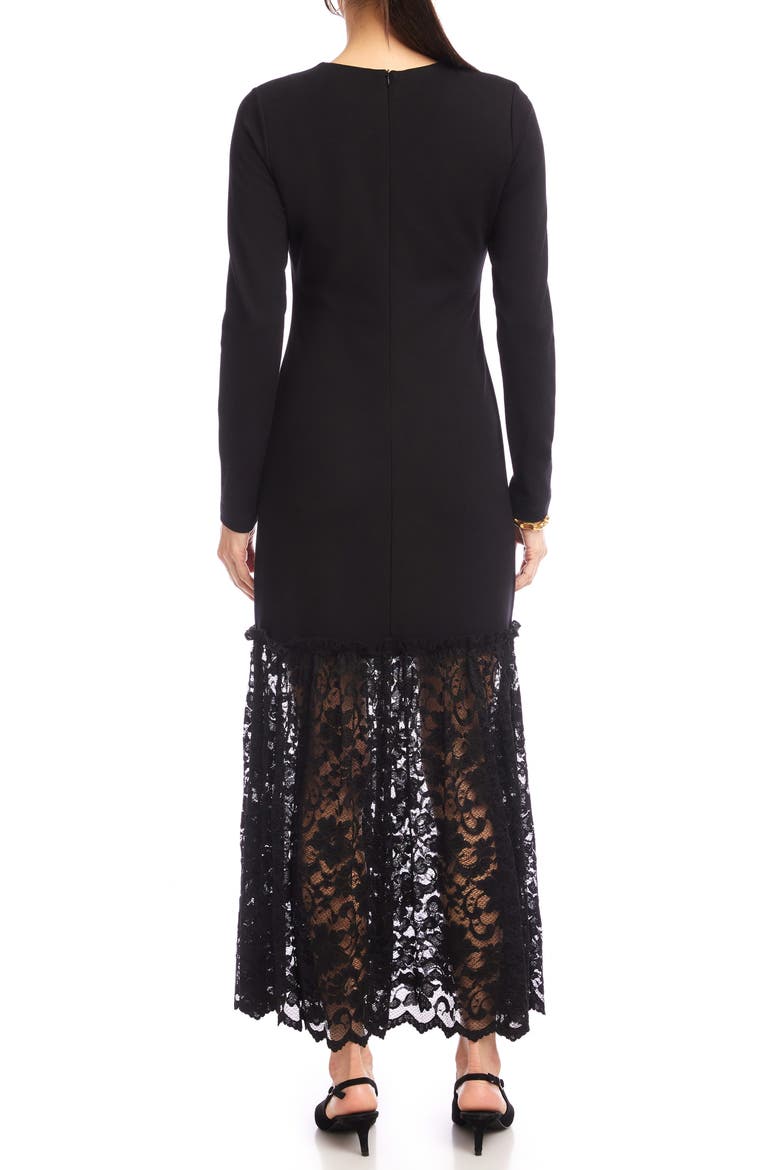 Lace Contrast Long Sleeve Maxi Dress, Alternate, color, BLACK