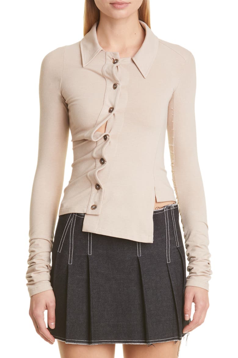 Twisted Asymmetric Organic Cotton & Wool Shirt, Main, color, WARM SAND