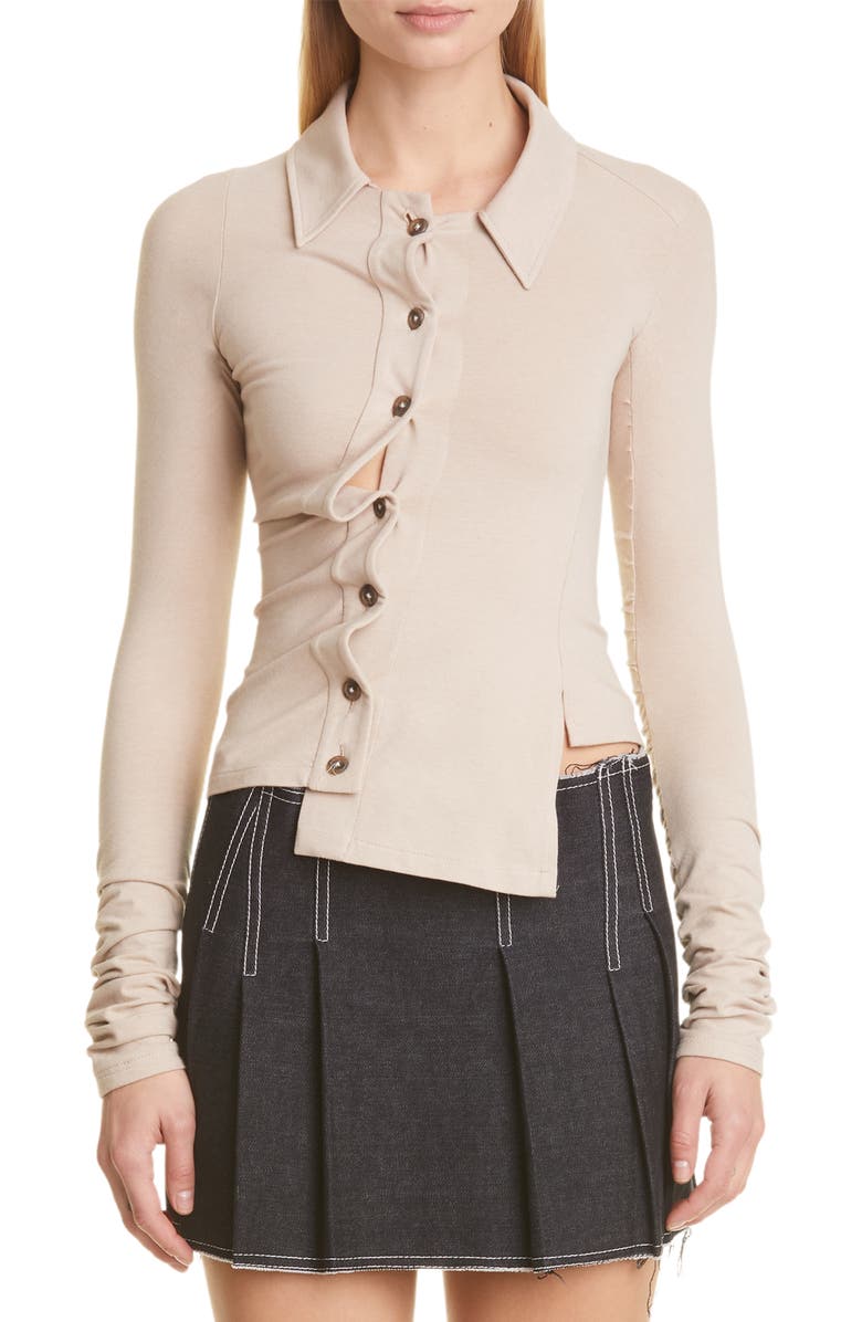 Anne Isabella Twisted Asymmetric Organic Cotton & Wool Shirt, Main, color,