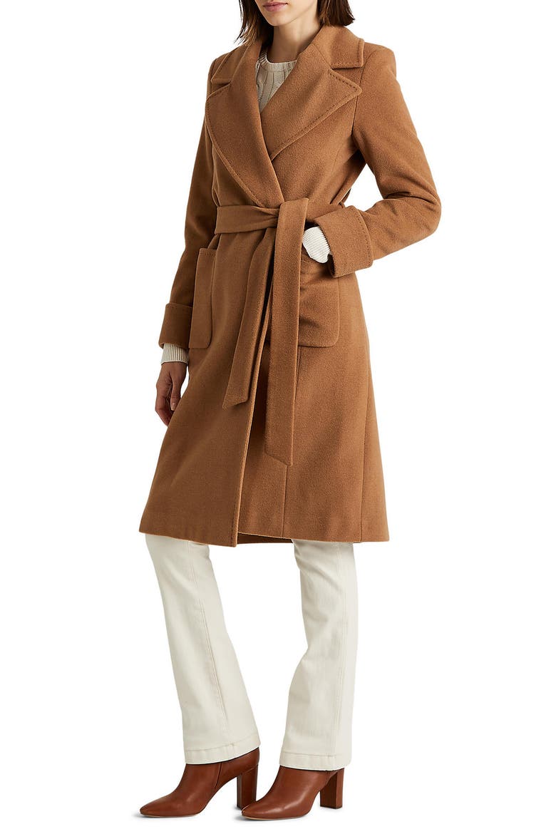 Wool Blend Wrap Coat, Main, color, CAMEL