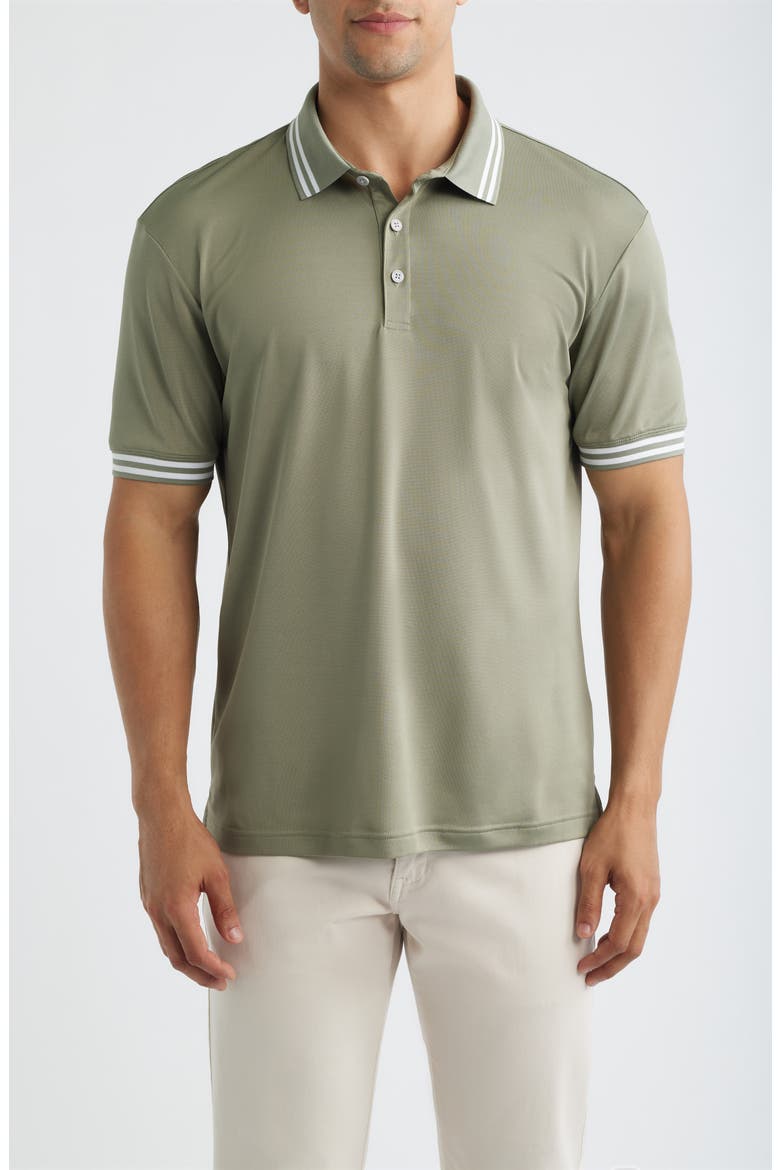 Thatcher Tipped Performance Polo, Main, color, OLIVE