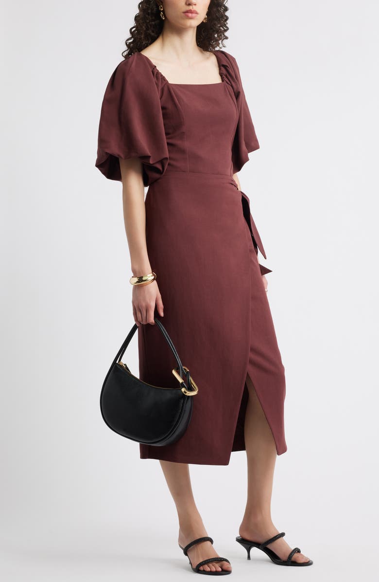 Nordstrom Midi Wrap Skirt, Alternate, color, Brown Raisin