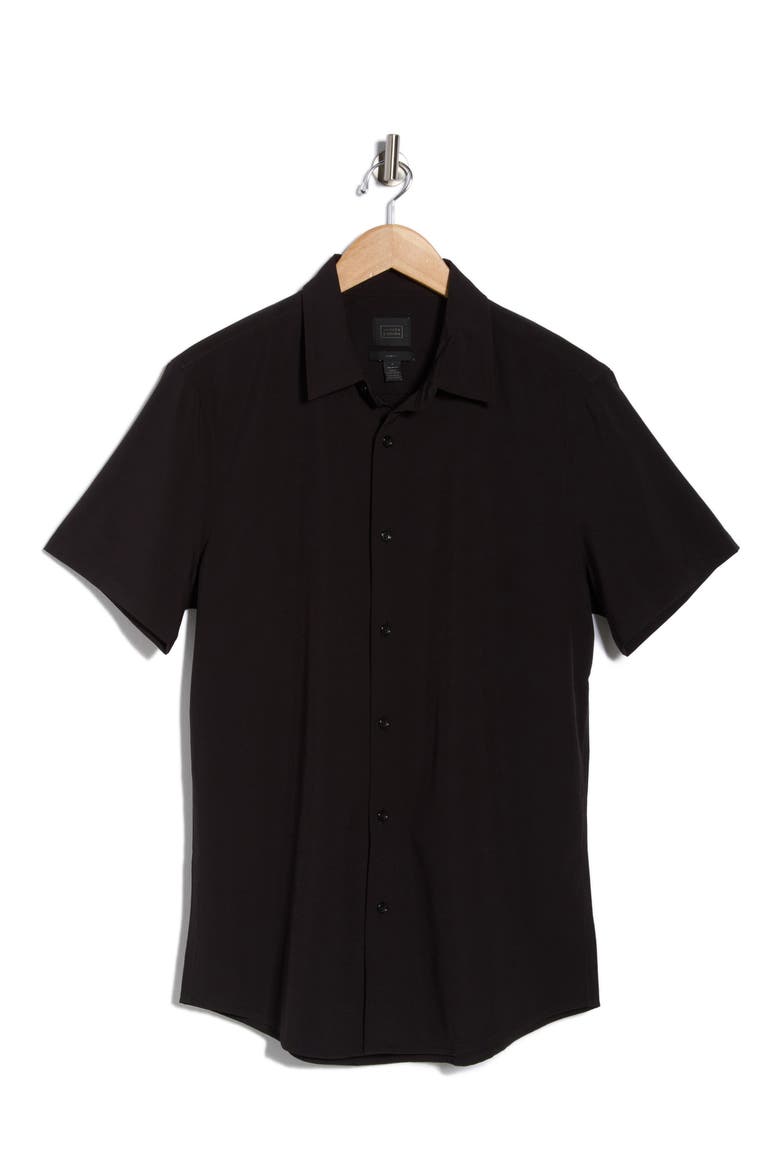 Short Sleeve Performance Woven Button-Up Shirt, Alternate, color, BLACK