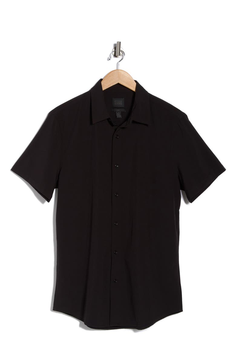 14th & Union Short Sleeve Performance Woven Button-Up Shirt, Alternate, color, Black