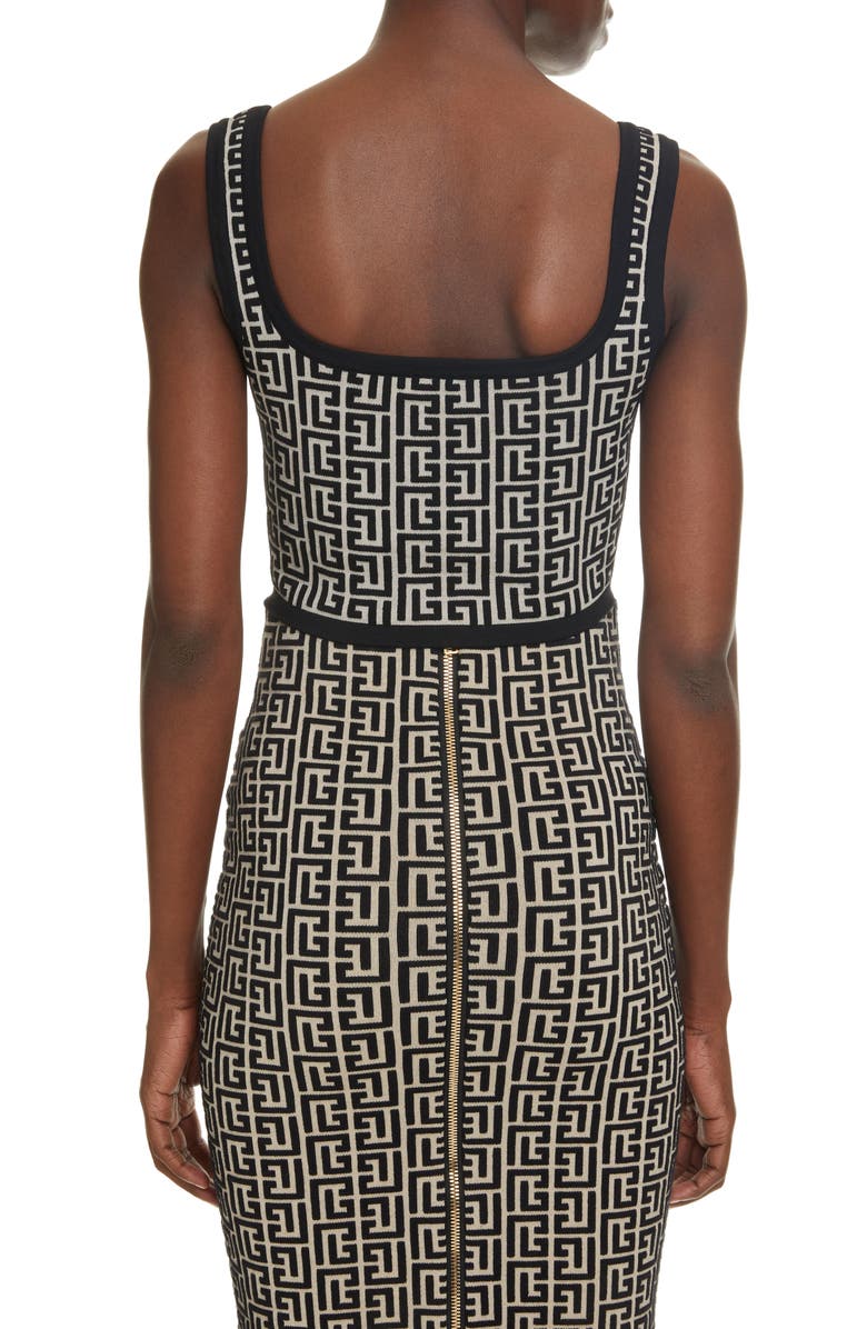 Balmain Monogram Jacquard Crop Top, Alternate, color, 