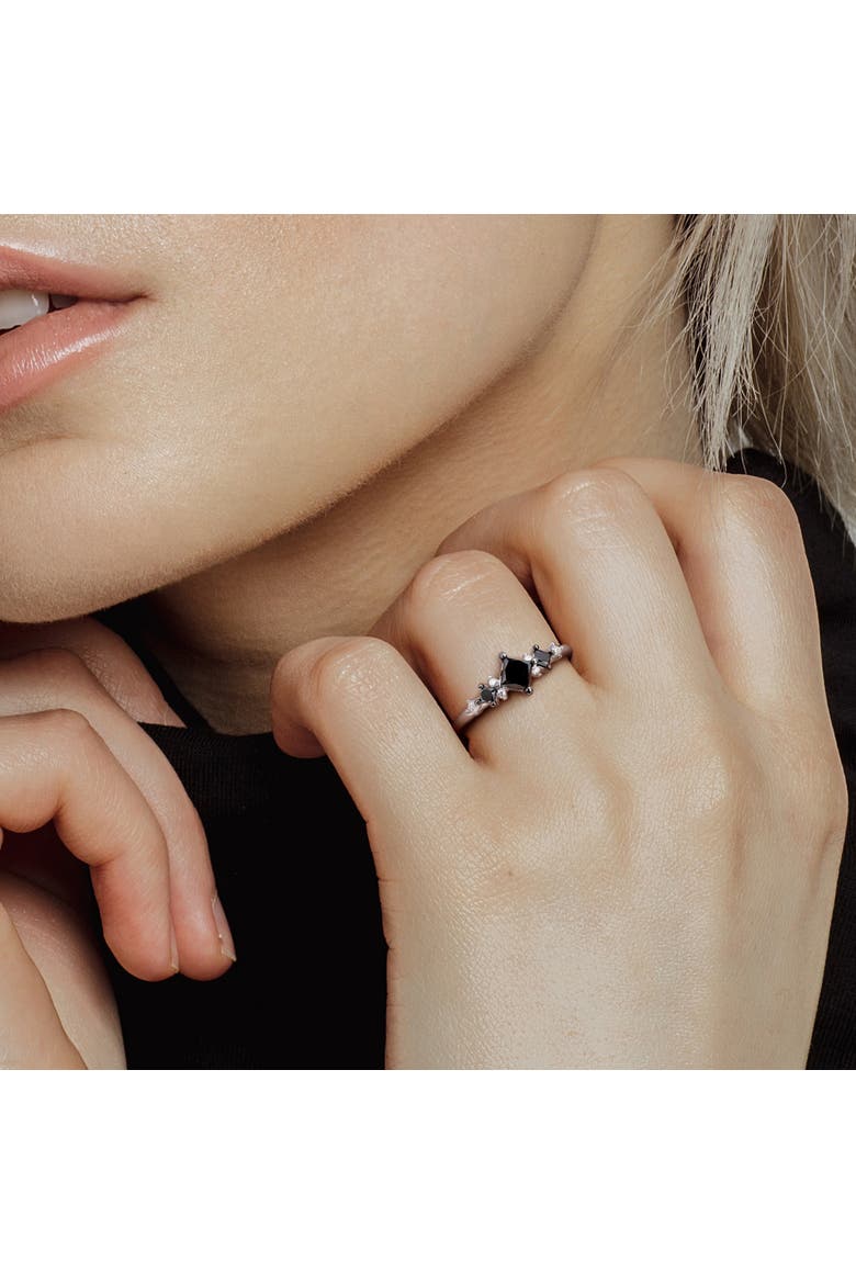 Black & White Diamond Princess-Cut 3-Stone Ring 14k, Alternate, color, 14k White Gold